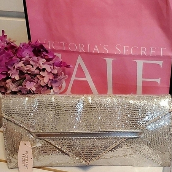 NWT Victoria's Secret Silver Bling Clutch Handbag Purse Bonus Accessories - Picture 2 of 16